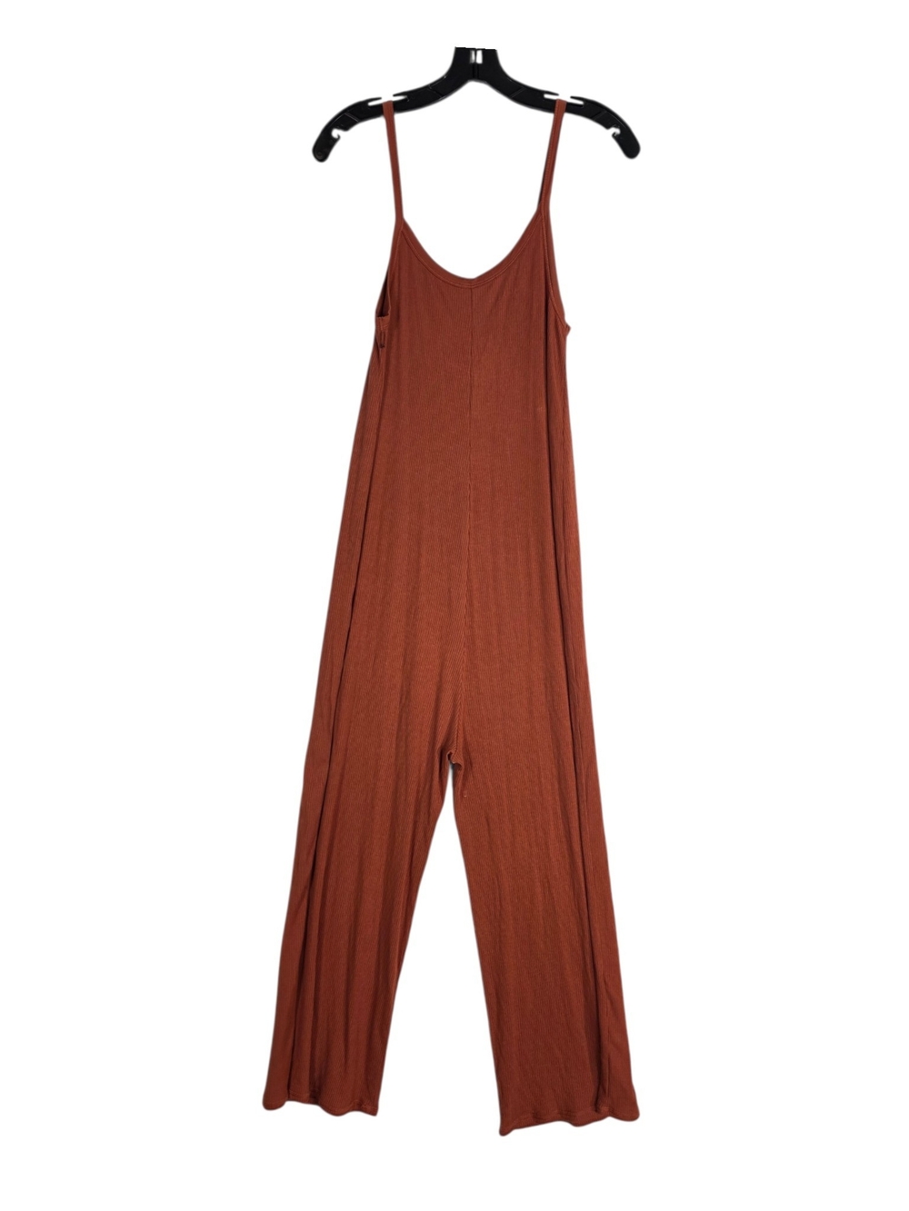 Paper label ribbed tencel stretchy oversized Rust Wide-Leg Sleeveless Jumpsuit
